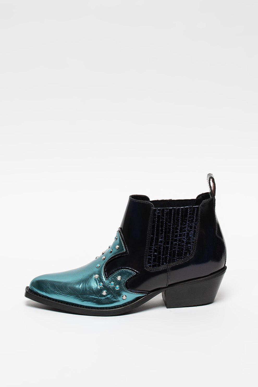 Scotch & Soda, Ghete cowboy cu toc cubanez, Negru/Verde persan/Violet, 39