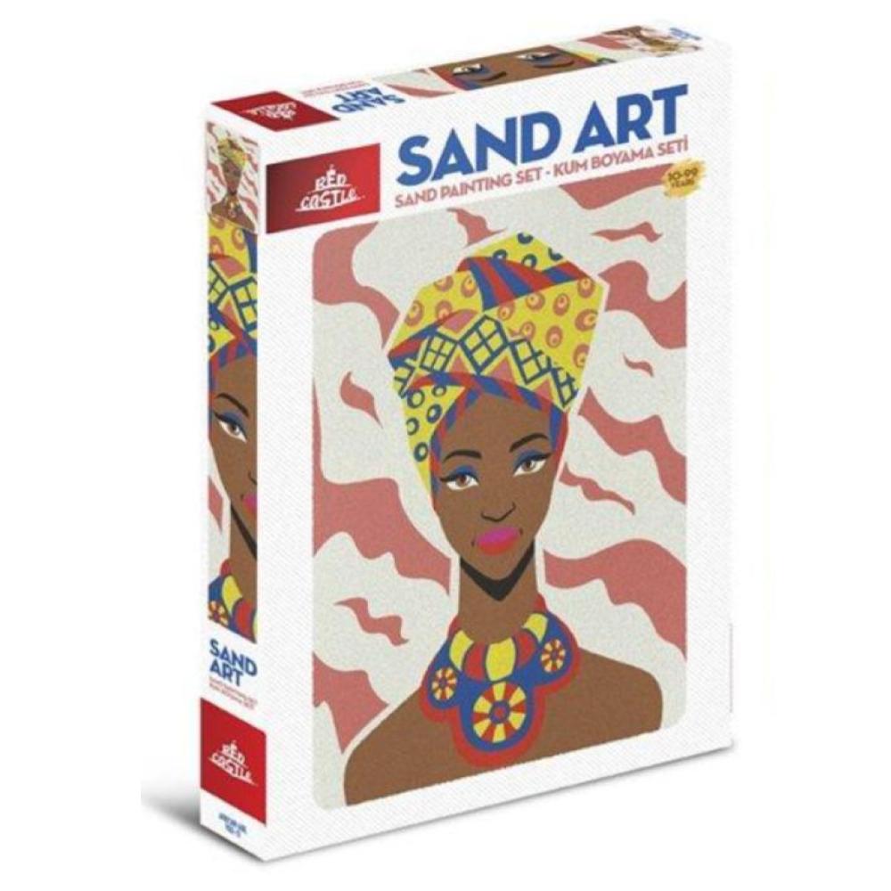 Set creativ, pictura cu nisip colorat, 1 plansa 23,5 x 33 cm, COPILA AFRICANA, 22 tuburi nisip multicolor, 1 penseta, 1 folie protectie, pentru 10 – 99 ani