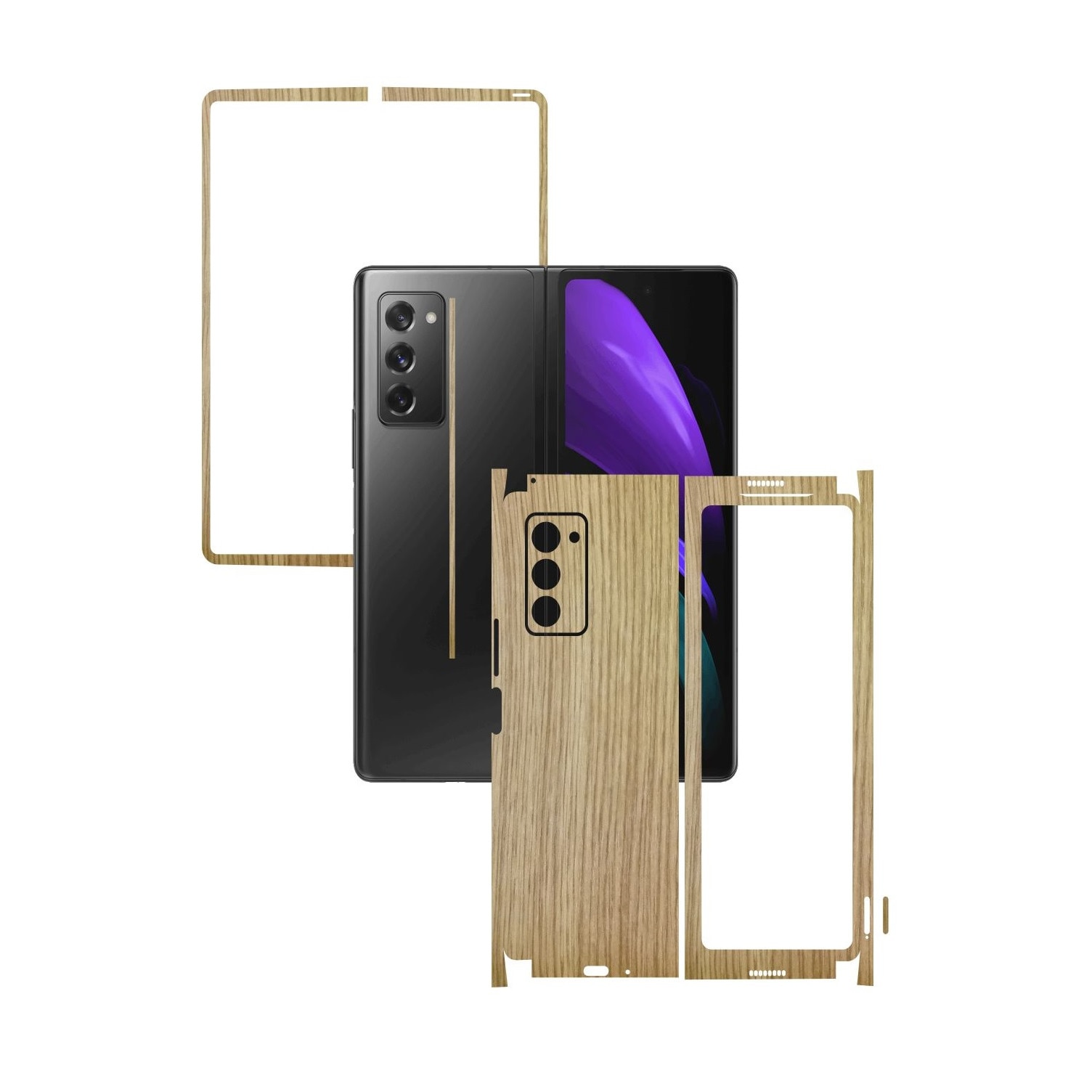 Folie Protectie Carbon Skinz pentru Samsung Galaxy Z Fold 2 5G - Lemn Stejar 360 Cut, Skin Adeziv Full Body Cover pentru Rama Ecran, Carcasa Spate si Laterale