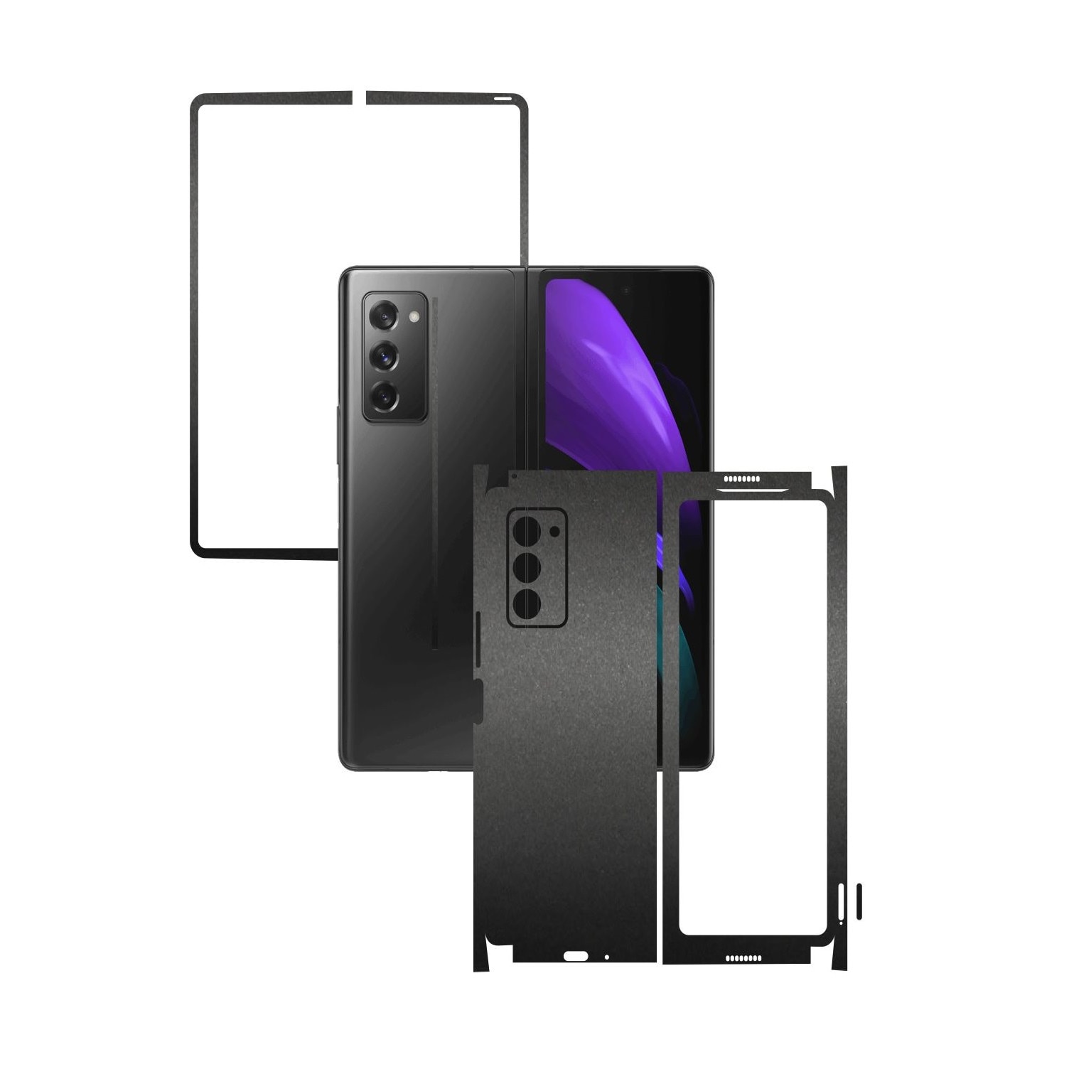 Folie Protectie Carbon Skinz pentru Samsung Galaxy Z Fold 2 5G - Negru Mat 360 Cut, Skin Adeziv Full Body Cover pentru Rama Ecran, Carcasa Spate si Laterale