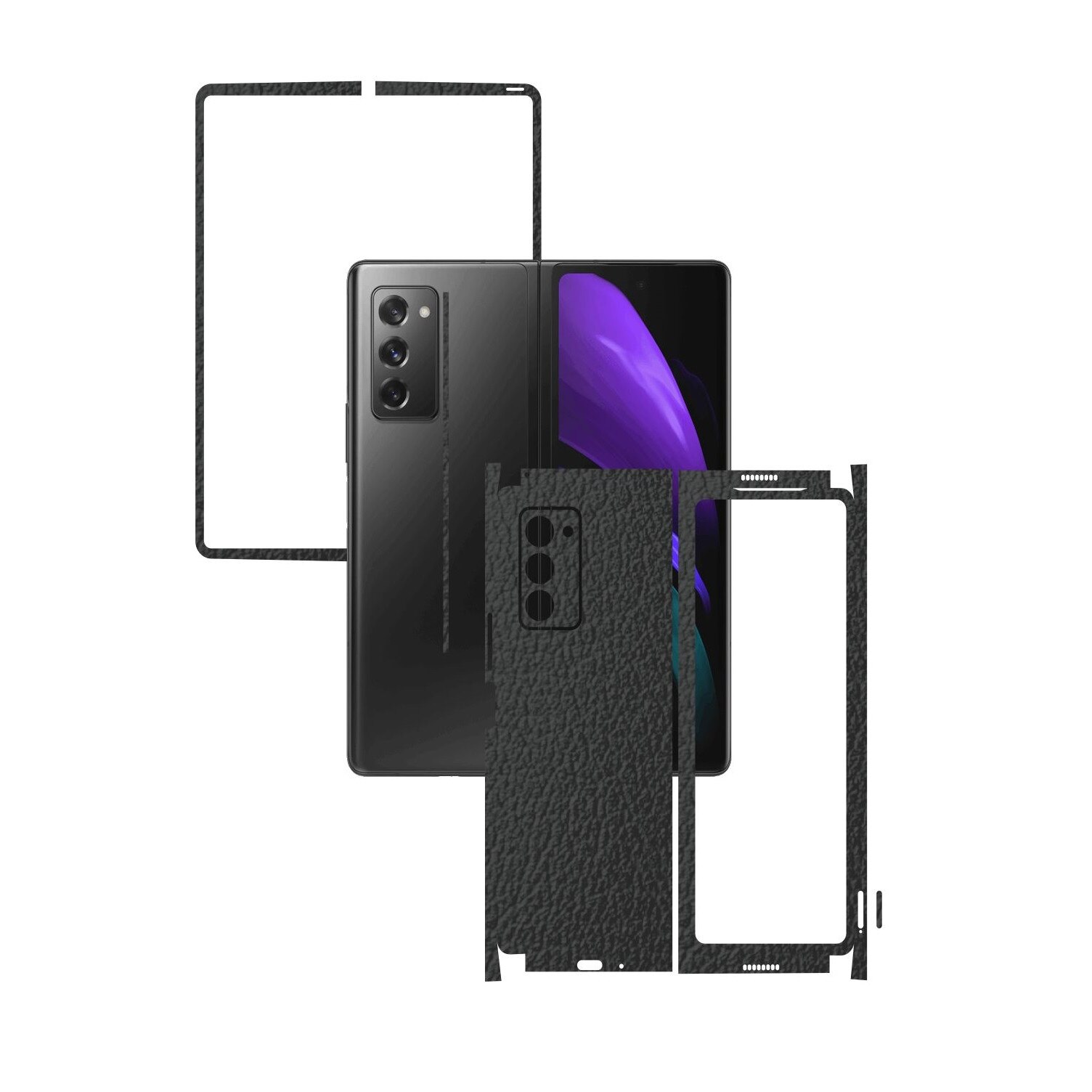 Folie Protectie Carbon Skinz pentru Samsung Galaxy Z Fold 2 5G - Piele Neagra 360 Cut, Skin Adeziv Full Body Cover pentru Rama Ecran, Carcasa Spate si Laterale