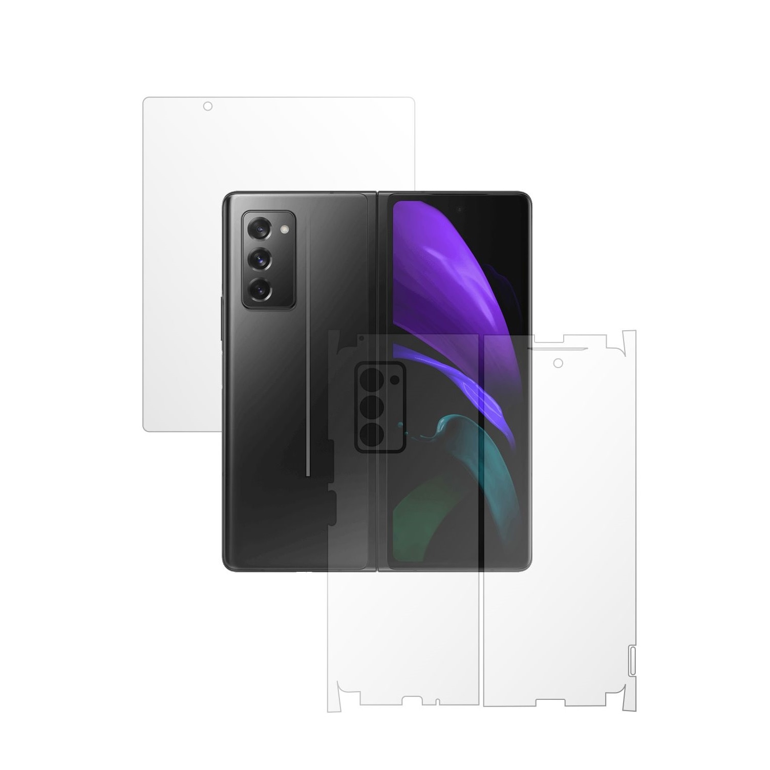 Folie Full Body Invisible Skinz Matte pentru Samsung Galaxy Z Fold 2 5G - Siliconica Mata Anti-Amprenta, Anti-Reflex, cu taiere 360 Cut pentru Ecran, Carcasa Spate si Laterale, Skin Adeziv Transparent