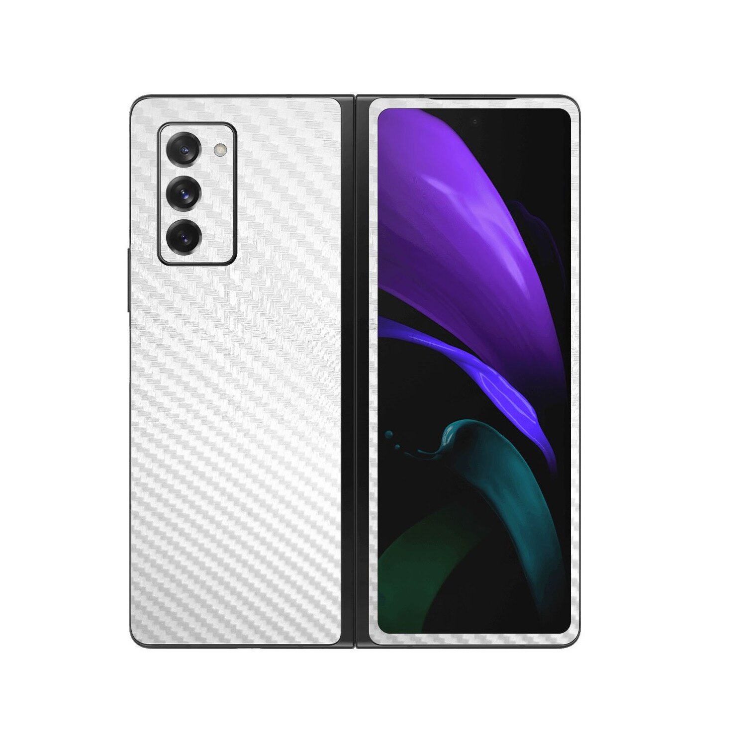 Folie Protectie Carbon Skinz pentru Samsung Galaxy Z Fold 2 5G - Carbon Alb, Skin Adeziv Full Body Cover pentru Rama Ecran, Carcasa Spate si Laterale