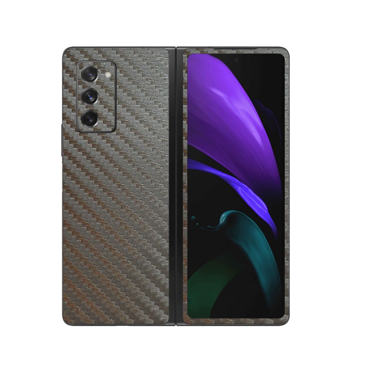 Folie Protectie Carbon Skinz pentru Samsung Galaxy Z Fold 2 5G - Carbon Gri Argintiu, Skin Adeziv Full Body Cover pentru Rama Ecran, Carcasa Spate si Laterale