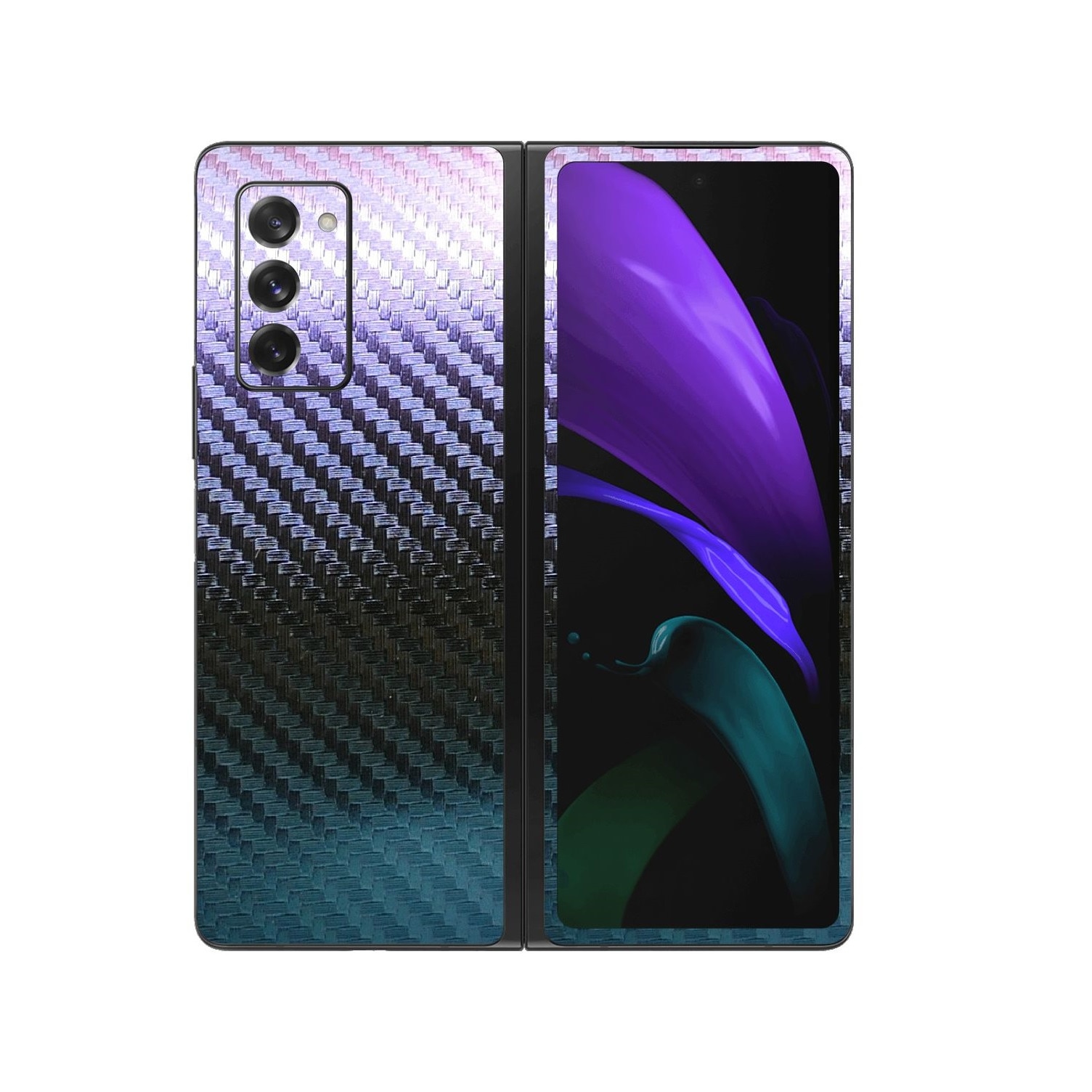 Folie Protectie Carbon Skinz pentru Samsung Galaxy Z Fold 2 5G - Carbon Cameleon, Skin Adeziv Full Body Cover pentru Rama Ecran, Carcasa Spate si Laterale