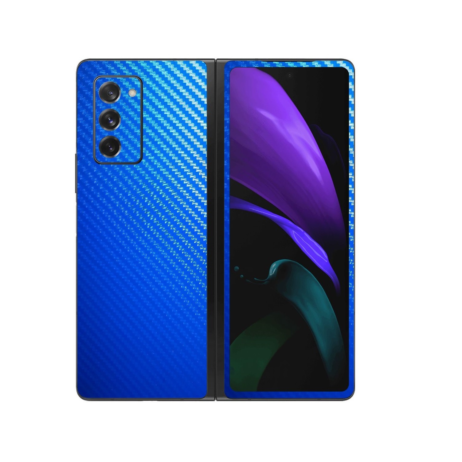 Folie Protectie Carbon Skinz pentru Samsung Galaxy Z Fold 2 5G - Carbon Albastru, Skin Adeziv Full Body Cover pentru Rama Ecran, Carcasa Spate si Laterale