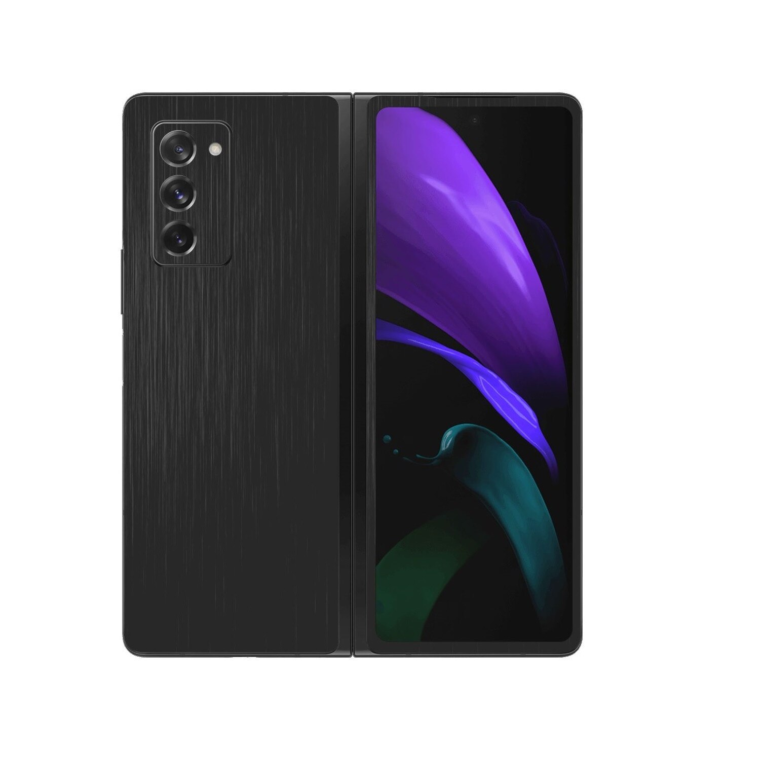 Folie Protectie Carbon Skinz pentru Samsung Galaxy Z Fold 2 5G - Brushed Negru, Skin Adeziv Full Body Cover pentru Rama Ecran, Carcasa Spate si Laterale