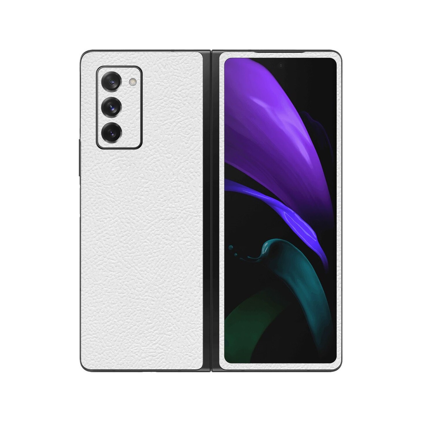 Folie Protectie Carbon Skinz pentru Samsung Galaxy Z Fold 2 5G - Piele Alba, Skin Adeziv Full Body Cover pentru Rama Ecran, Carcasa Spate si Laterale