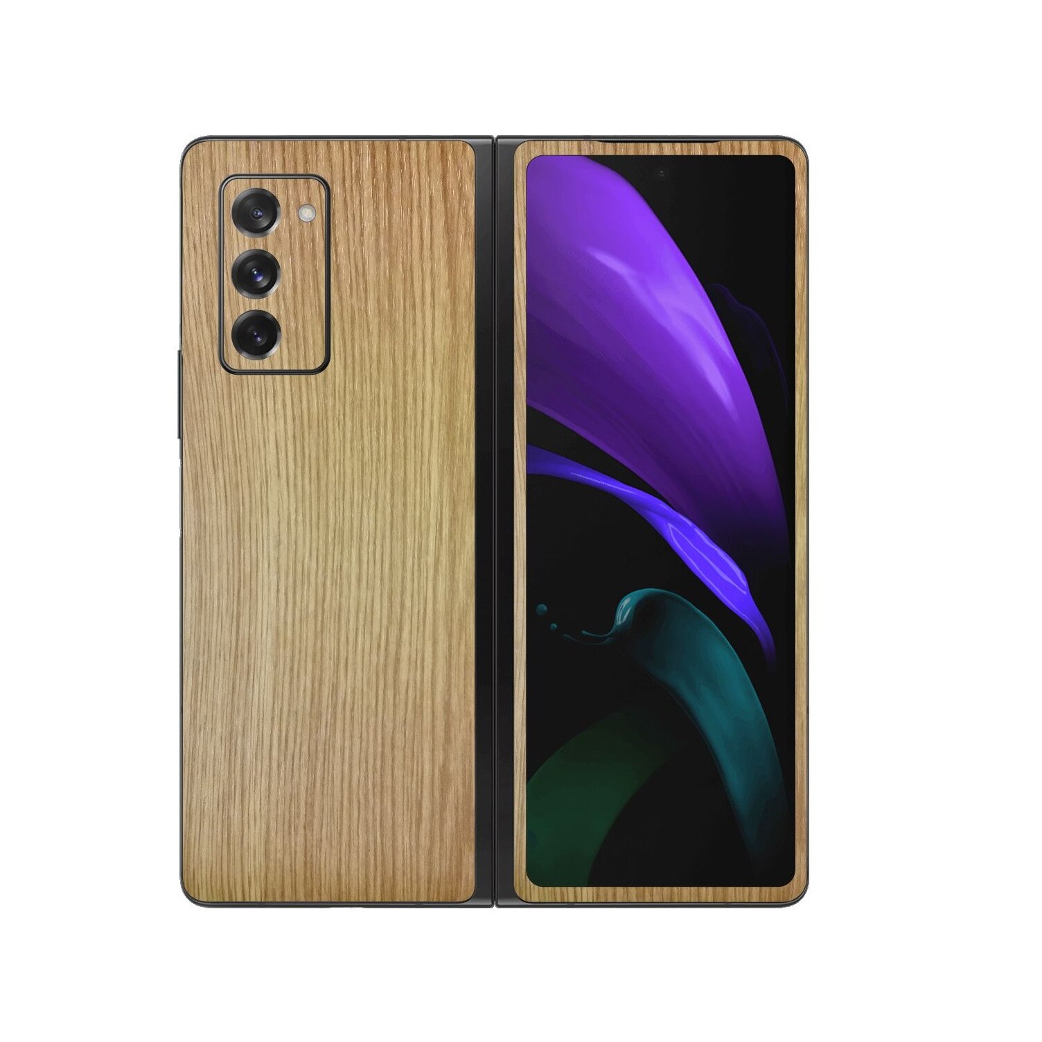 Folie Protectie Carbon Skinz pentru Samsung Galaxy Z Fold 2 5G - Lemn Stejar, Skin Adeziv Full Body Cover pentru Rama Ecran, Carcasa Spate si Laterale
