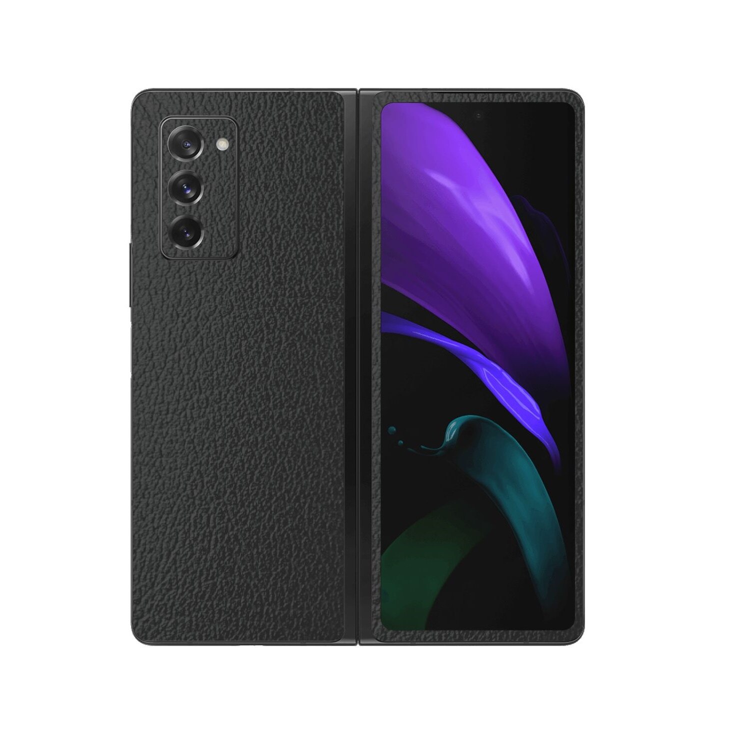 Folie Protectie Carbon Skinz pentru Samsung Galaxy Z Fold 2 5G - Piele Neagra, Skin Adeziv Full Body Cover pentru Rama Ecran, Carcasa Spate si Laterale