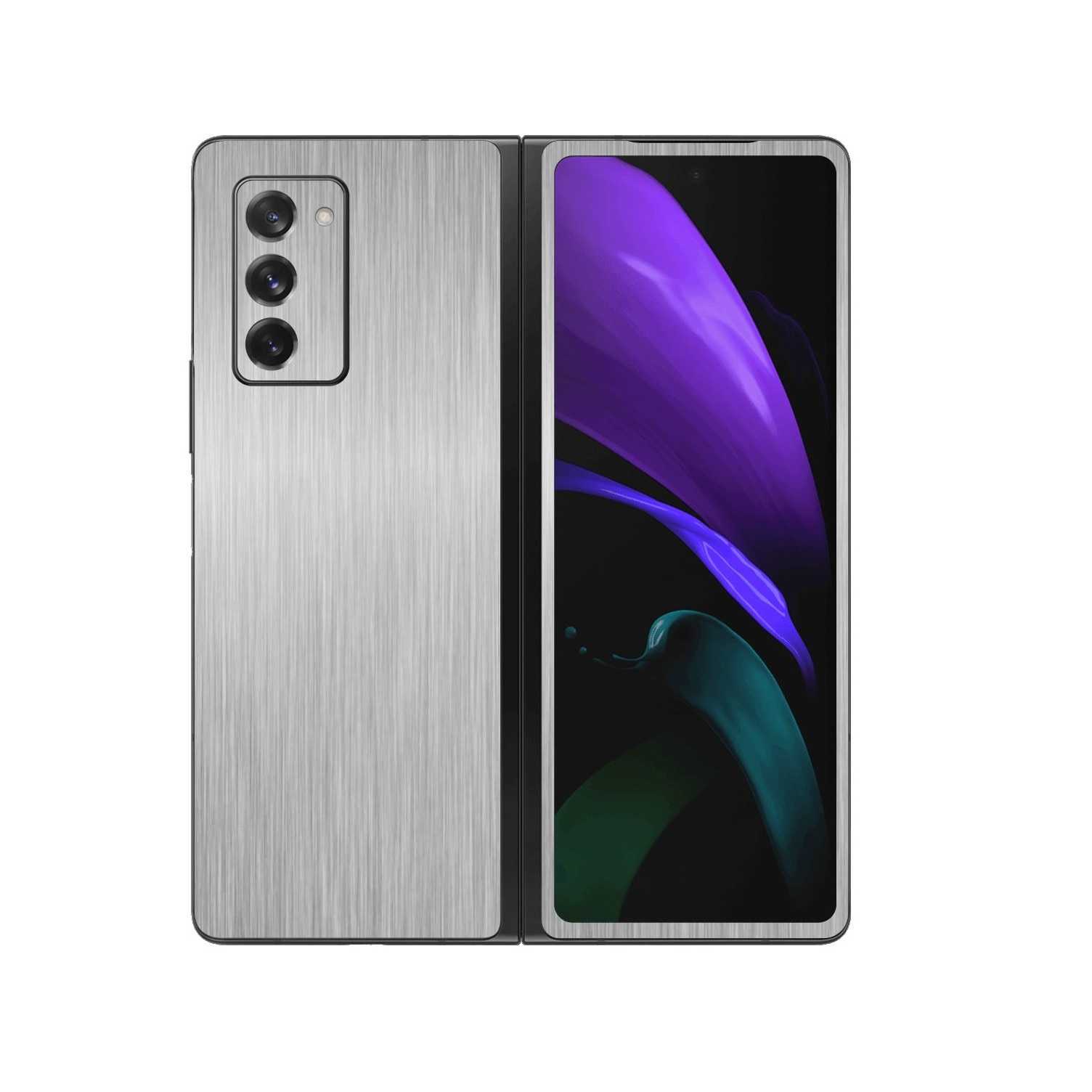 Folie Protectie Carbon Skinz pentru Samsung Galaxy Z Fold 2 5G - Brushed Argintiu, Skin Adeziv Full Body Cover pentru Rama Ecran, Carcasa Spate si Laterale