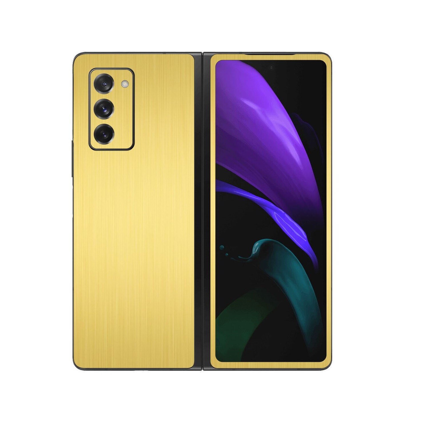 Folie Protectie Carbon Skinz pentru Samsung Galaxy Z Fold 2 5G - Brushed Auriu, Skin Adeziv Full Body Cover pentru Rama Ecran, Carcasa Spate si Laterale