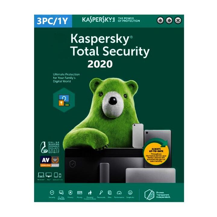 Тотал Секюрити, Касперски Антивирус, 3 PC, 1 Година абонамент - eMAG.bg