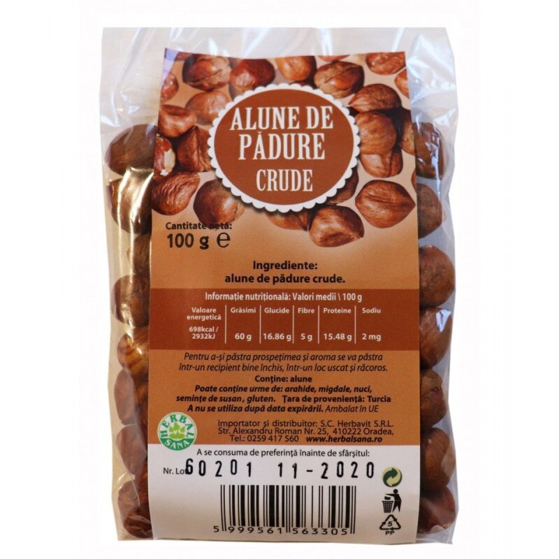 Alune de Padure Crude, Herbavit, 100 g