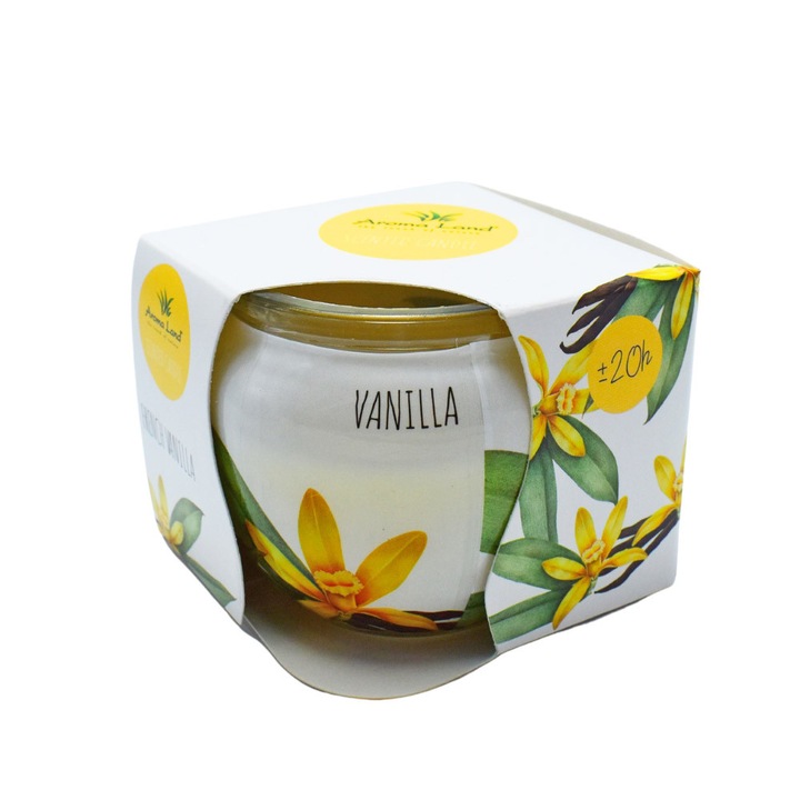 Lumanare parfumata in pahar, Vanilie, Aroma Land, 20 ore