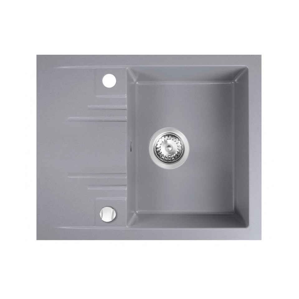 Chiuveta patrata de bucatarie cu picurator Ferro Mezzo II, gri, 580x480 mm