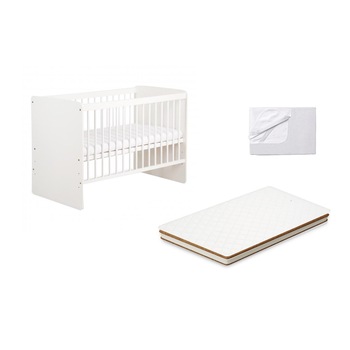 Set 3 piese Patut bebe Karolina II alb cu saltea cocos 120x60x10 si protectie impermeabila Set 3 piese Patut bebe Karolina II alb cu saltea cocos 120x60x10 si protectie impermeabila