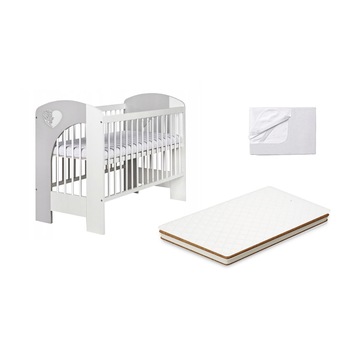 Set 3 piese Patut bebe Nel alb-gri cu saltea cocos 120x60x10 si protectie Impermeabila Set 3 piese Patut bebe Nel alb-gri cu saltea cocos 120x60x10 si protectie Impermeabila