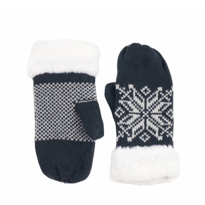 Manusi de dama cu un singur deget, gri inchis, cu model fulg de nea alb, marime universala