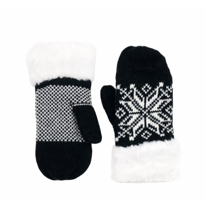 Manusi de dama cu un singur deget, negre, cu model fulg de nea alb, marime universala