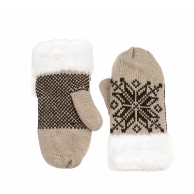 Manusi de dama cu un singur deget, bej, cu model fulg de nea maro, marime universala