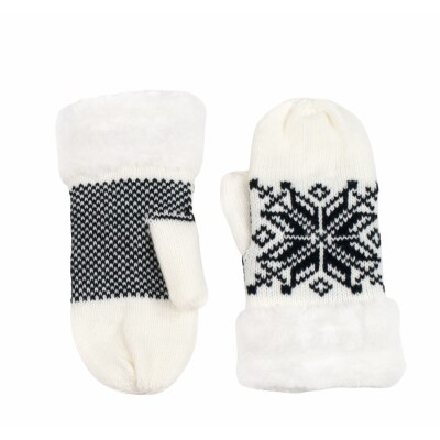 Manusi de dama cu un singur deget, albe, cu model fulg de nea negru, marime universala