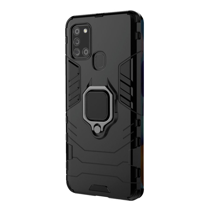 Предпазен калъф Lemontti Ring Armor Samsung Galaxy A21s, Антишок, Черен