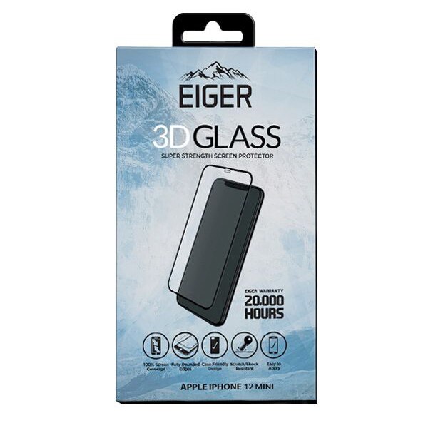 Eiger Folie Sticla Curbata 3D iPhone 12 Mini Clear Black , 0.33mm, 9H, oleophobic