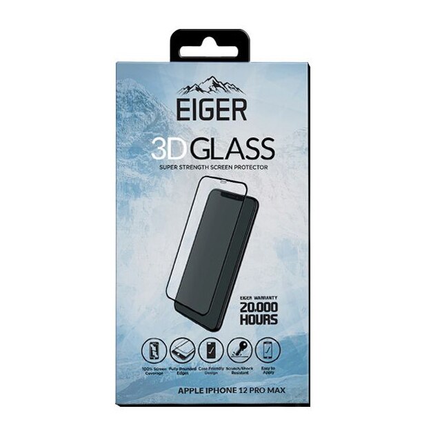 Eiger Folie Sticla Curbata 3D iPhone 12 Pro Max Clear Black , 0.33mm, 9H, oleophobic