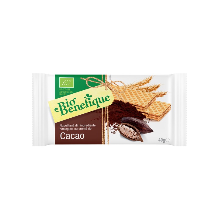 Napolitane bio cu crema de cacao, BioBenefique, 40g