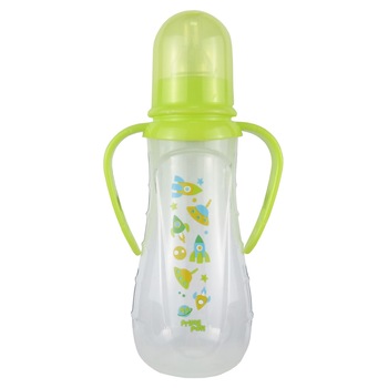 Biberon cu manere decorat 275 ml, Primii Pasi, R0154 galben Biberon cu manere decorat 275 ml, Primii Pasi, R0154 galben