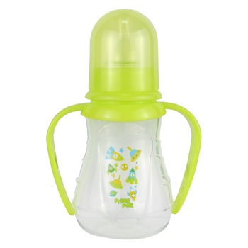 Biberon cu manere decorat 150 ml, Primii Pasi, R0155 galben Biberon cu manere decorat 150 ml, Primii Pasi, R0155 galben