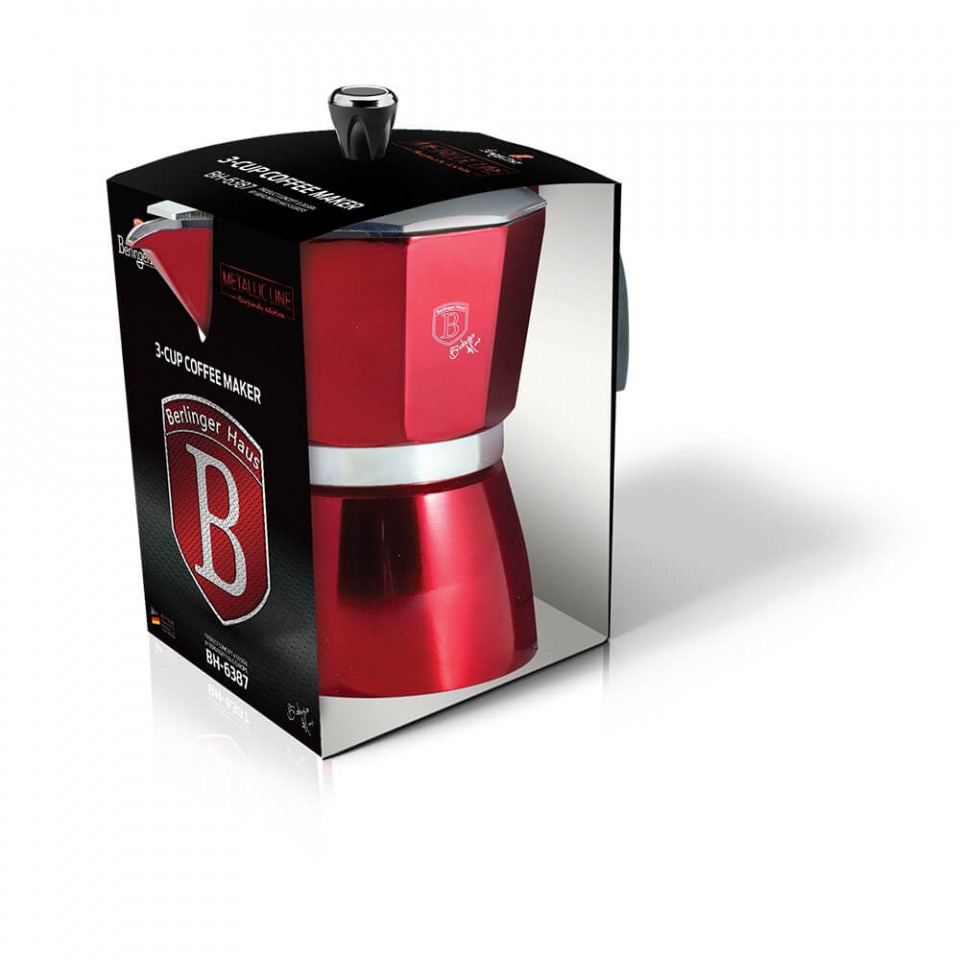 Espressor Cafea Pentru Aragaz Cafetiera Cesti Burgundy Metallic