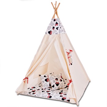Cort copii stil indian Teepee Tent Kidizi Minnie, include covoras gros si 2 perne