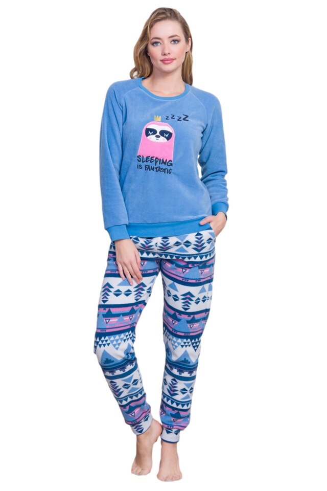 Pijama dama din poliester,Enki,set,albastru