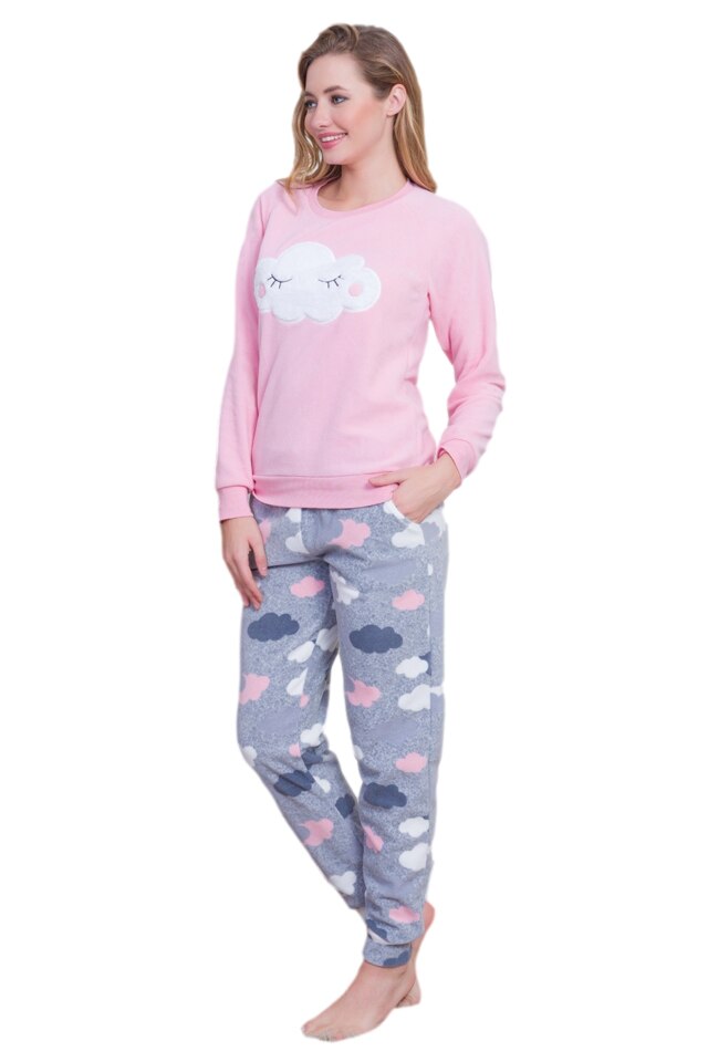 Pijama dama din poliester,Enki,set,roz si gri