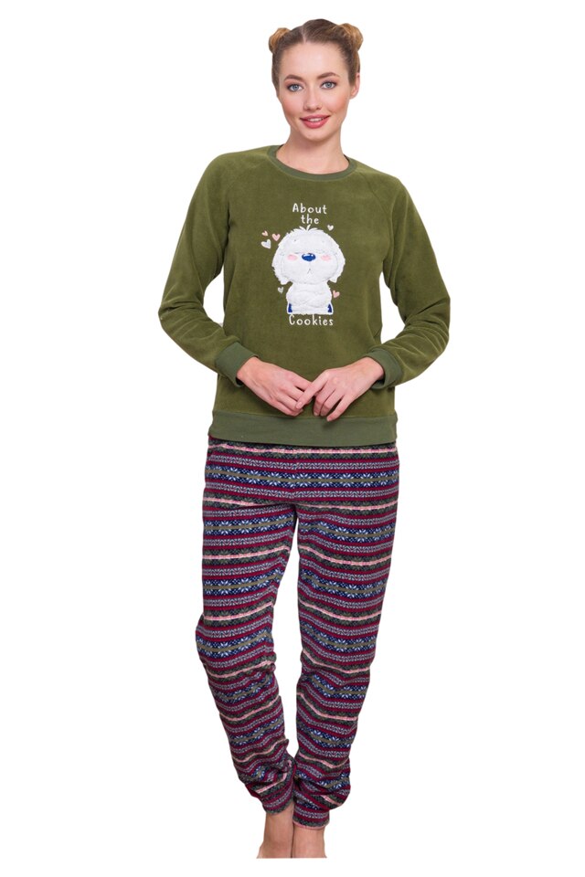 Pijama dama din poliester,Enki,set,kaki