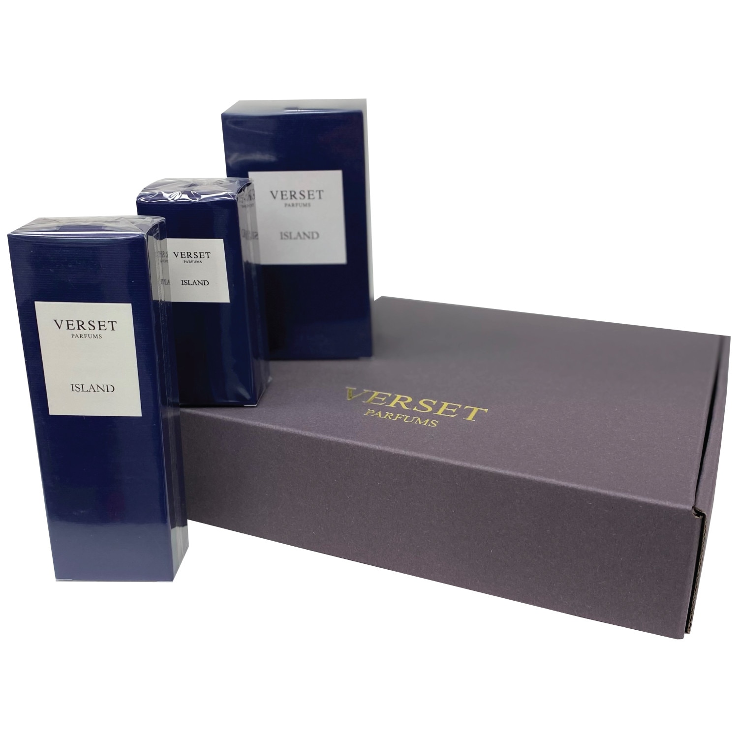 Set Cadou Parfum barbatesc Island, Verset, 15 ml, 50 ml si 100 ml