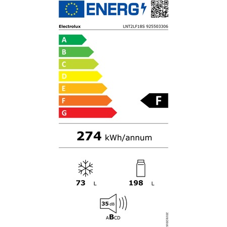 Хладилник с Фризер за вгражданеa Electrolux LNT2LF18S, 271 л, Клас F, LowFrost, ColdSense, FastFreeze, H 178 см