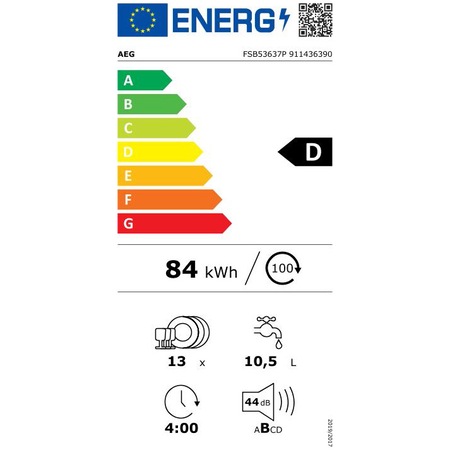 Masina de spalat vase incorporabila AEG FSB53637P, 13 seturi, 7 programe, Clasa D, Motor Inverter, QuickSelect, AirDry