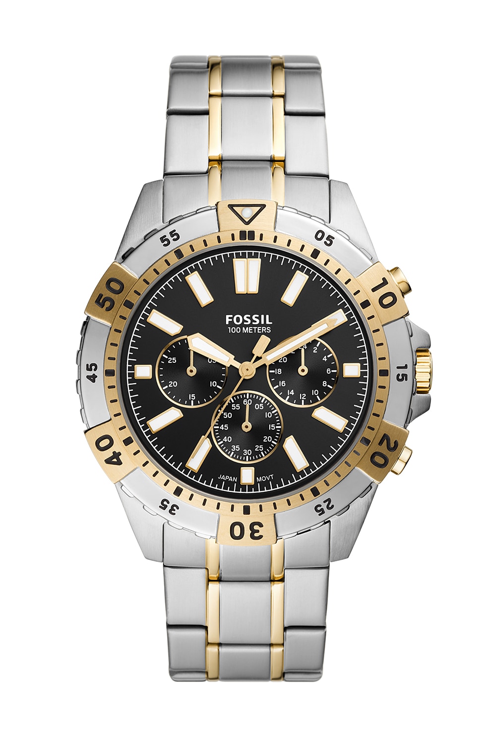 Fossil, Ceas cronograf din otel inoxidabil cu model bicolor, Argintiu/Auriu