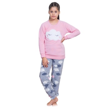 Pijama copii din poliester,Enki,set,roz si gri Pijama copii din poliester,Enki,set,roz si gri