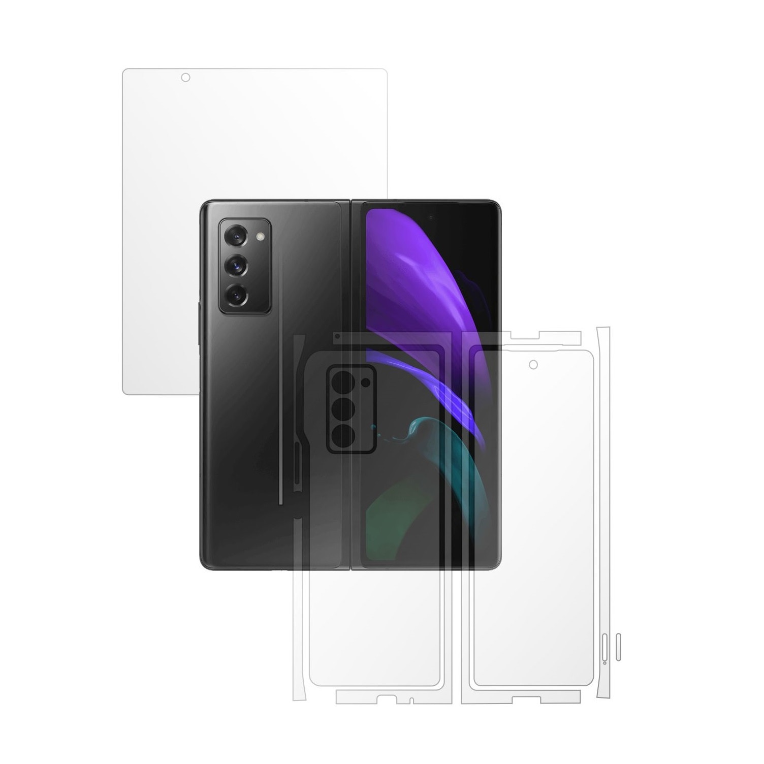 Folie Full Body Invisible Skinz UHD AutoRegeneranta pentru Samsung Galaxy Z Fold 2 5G - Protectie Siliconica Ultra-Clear cu taiere Split Cut pentru Ecran, Carcasa Spate si Laterale, Skin Adeziv Transparent