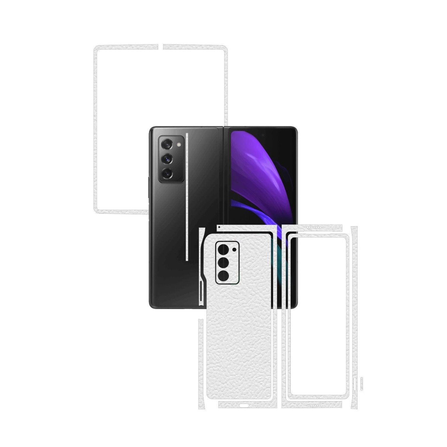 Folie Protectie Carbon Skinz pentru Samsung Galaxy Z Fold 2 5G - Piele Alba Split Cut, Skin Adeziv Full Body Cover pentru Rama Ecran, Carcasa Spate si Laterale
