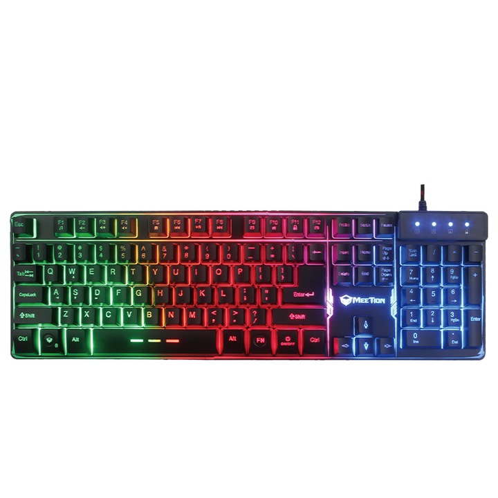 Tastatura gaming Meetion K9300 iluminare rainbow, USB, negru