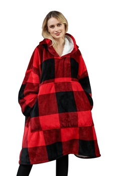 Hanorac superpufos, Panda Hug, super urias, marime universala, Rosu/Negru, One Size Hanorac superpufos, Panda Hug, super urias, marime universala, Rosu/Negru, One Size