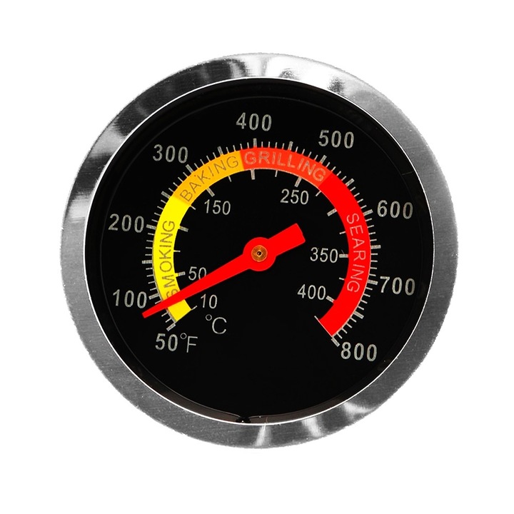 Termometru cu sonda pentru gratar, KetoTek, utilizat la BBQ si Grill, analogic din otel inoxidabil, temperatura 10°C - 400°C, negru