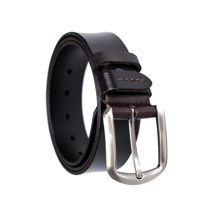 Klasszikus farmer öv, természetes bőr, fém csattal, 4 cm széles, 110