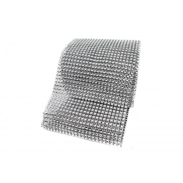 Ezüst kristály szalag utánzat, szélessége 11,5 cm, hossza 1 m