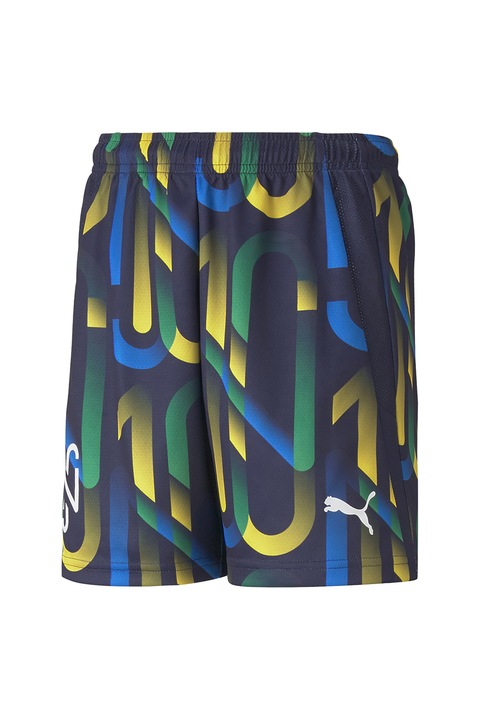 Puma, Pantaloni scurti cu imprimeu, pentru fotbal Hero, Alb/Galben/Bleumarin, 140 CM